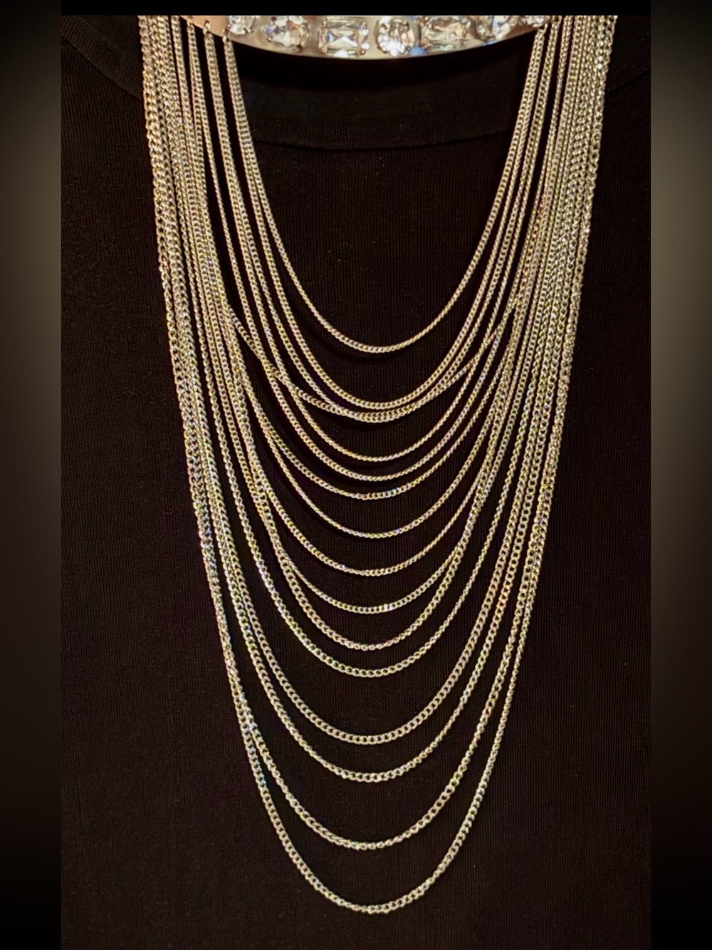 Swarovski Multi-Strand Gold Necklace with Crystal Accent